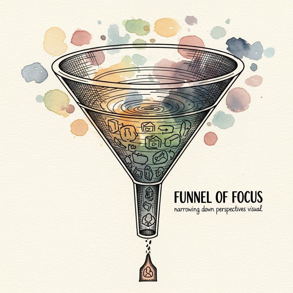 Funnel of focus — narrowing down perspectives visual